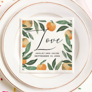 Waterverf citrusbruiloft. Zomerbloementuin Servet