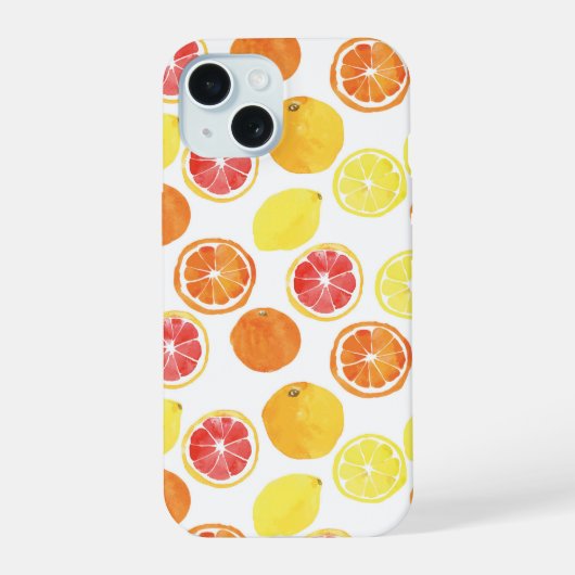 Waterverf citrusfruitpatroon iPhone 15 case (Achterkant)