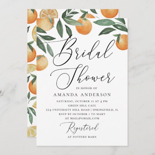 Waterverf citrustuinscriptie vrijgezellenfeest kaart (Voorkant / Achterkant)