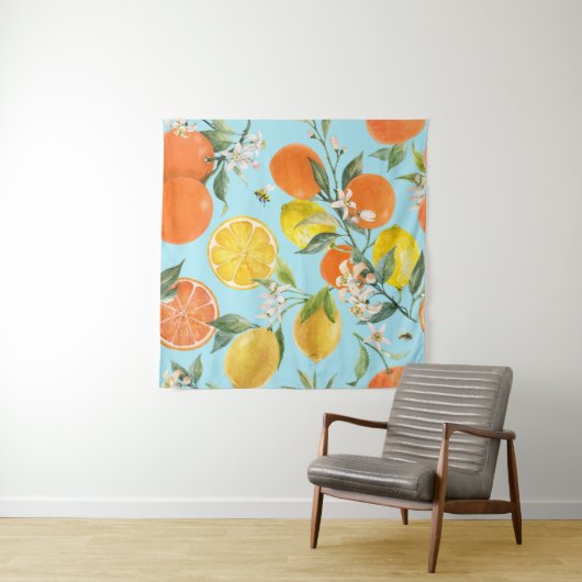 Waterverf Citrusvruchten: Hand getrokken Wandkleed (In situ)