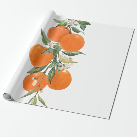 Waterverf citrusvruchten oranje citroen cadeaupapier (Uitgerold)