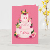 Waterverf Citus Floral 3 Tier Birthday Cake Kaart (Gele Bloem)