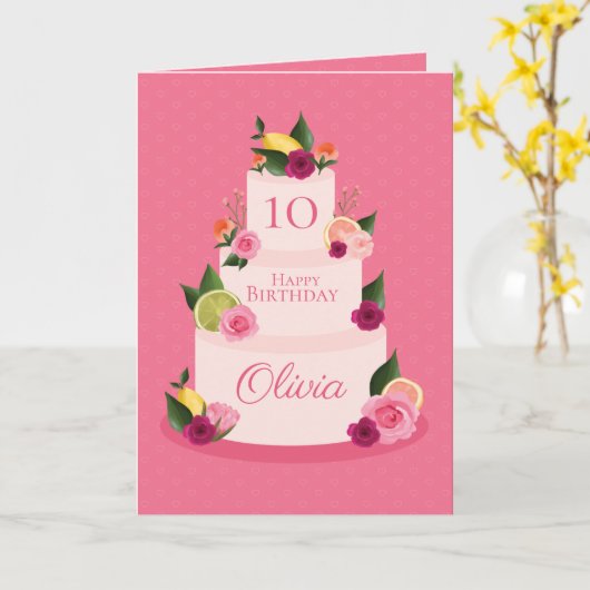 Waterverf Citus Floral 3 Tier Birthday Cake Kaart (Gele Bloem)