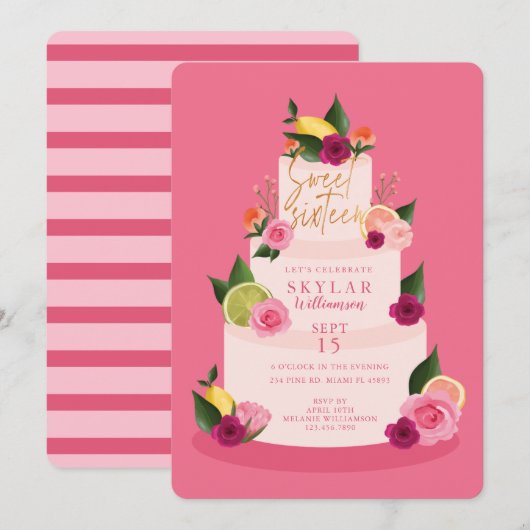 Waterverf Citus Floral 3 Tier Cke Sweet Sixteen Kaart (Voorkant / Achterkant)