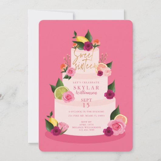Waterverf Citus Floral 3 Tier Cke Sweet Sixteen Kaart (Voorkant)