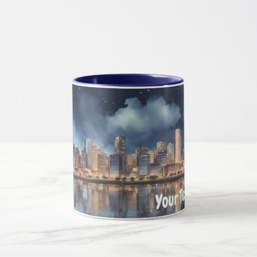 Waterverf City Night Uitzicht met een meer Mok (Midden)