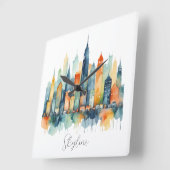 Waterverf City Skyline Modern Cool Urban Graphic Vierkante Klok (Hoek)
