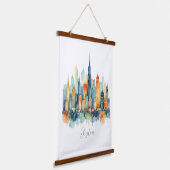 Waterverf City Skyline Moderne stadsgezicht Hangend Wandkleed (Gebogen)