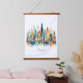 Waterverf City Skyline Moderne stadsgezicht Hangend Wandkleed (Slaapkamer)