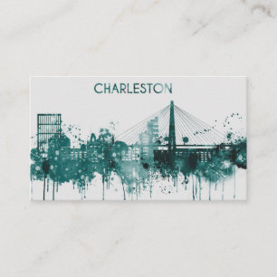 Waterverf City Skyline van Charleston Visitekaartje