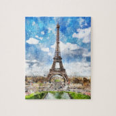 Waterverf Cityscape Paris, Eiffel Toward Legpuzzel (Verticaal)
