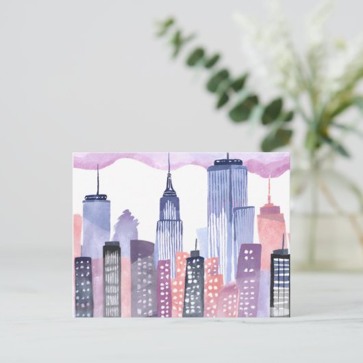 Waterverf CityScape Skyline Briefkaart (Staand voorkant)