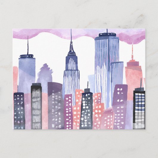 Waterverf CityScape Skyline Briefkaart (Voorkant)