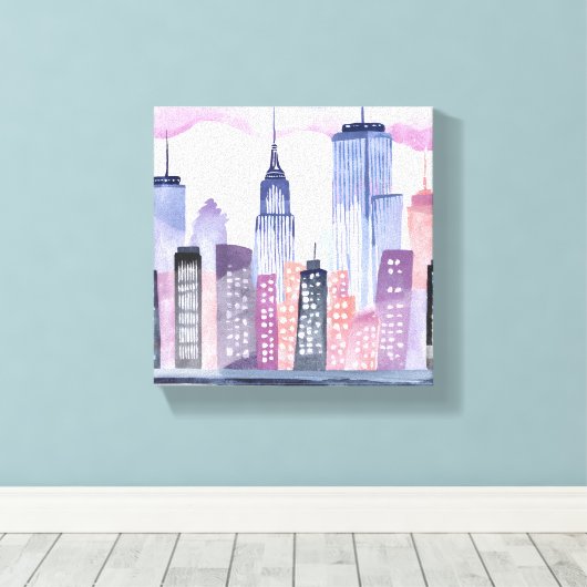 Waterverf CityScape Skyline Canvas Afdruk (Insitu (Houten vloer))
