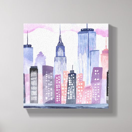 Waterverf CityScape Skyline Canvas Afdruk (Voorkant)