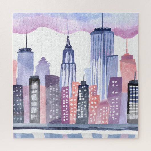 Waterverf CityScape Skyline Legpuzzel (Verticaal)