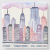 Waterverf CityScape Skyline Stenen Onderzetter (Voorkant)