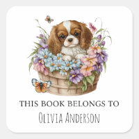 Waterverf CKCS Puppy in Flowers Dit boek hoort erb