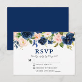 Waterverf Classic Blauw Roze Bloemen Bruiloft RSVP Kaartje (Voorkant / Achterkant)