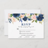 Waterverf Classic Blauw Roze Bloemen Trouwmaaltijd RSVP Kaartje (Voorkant)