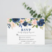 Waterverf Classic Blauw Roze Bloemen Trouwmaaltijd RSVP Kaartje (Staand voorkant)