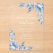 waterverf Classic Blue Winter Greenery bruiloft Acryl Uitnodigingen (Voorkant)