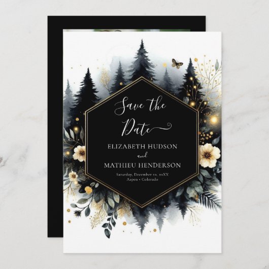 Waterverf Classic Enchanted Forest Wedding Save The Date (Voorkant / Achterkant)
