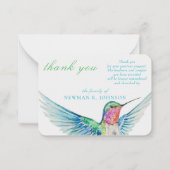 Waterverf Classic Hummingbird Memorial Dank u Notitiekaartje (Voorkant)