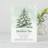 Waterverf Classic Kerstboom Decorating Party Kaart (Staand voorkant)