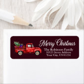 Waterverf Classic Red Truck Kerstmis Burgundy Etiket (Insitu)