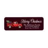 Waterverf Classic Red Truck Kerstmis Burgundy Etiket (Voorkant)