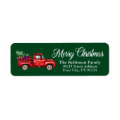 Waterverf Classic Red Truck Merry KerstGreen Etiket (Voorkant)