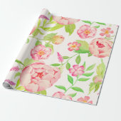 Waterverf classic roze pioen Inpakpapier (Uitgerold)