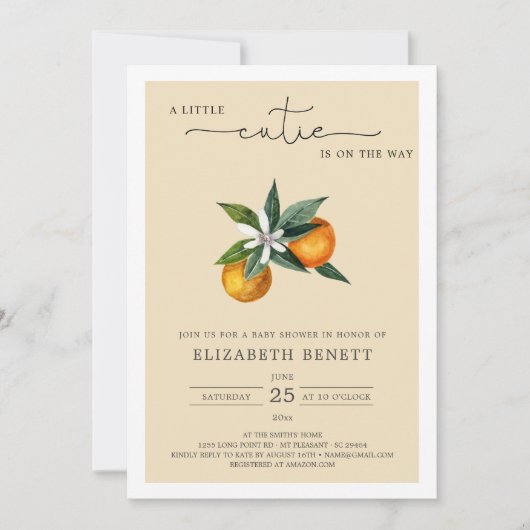 Waterverf Clementine Citrus Oranje Baby shower Kaart (Voorkant)