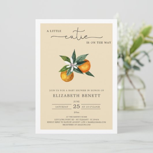 Waterverf Clementine Citrus Oranje Baby shower Kaart (Staand voorkant)