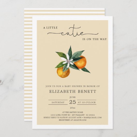 Waterverf Clementine Citrus Oranje Baby shower Kaart (Voorkant / Achterkant)