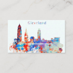 Waterverf Cleveland Skyline Visitekaartje