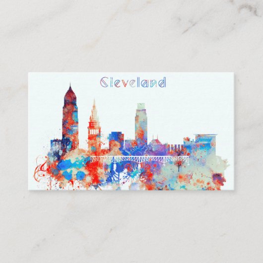 Waterverf Cleveland Skyline Visitekaartje (Voorkant)