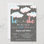 Waterverf Cloud Hij of Zij Gender Reveal Party Kaart (Voorkant)