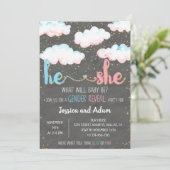 Waterverf Cloud Hij of Zij Gender Reveal Party Kaart (Staand voorkant)