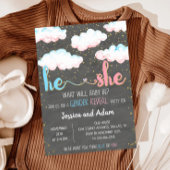 Waterverf Cloud Hij of Zij Gender Reveal Party Kaart