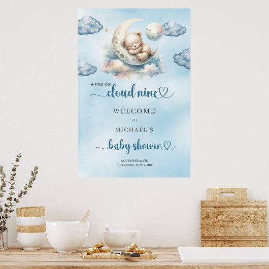 Waterverf Cloud Nine Boy baby shower Poster (Keuken)