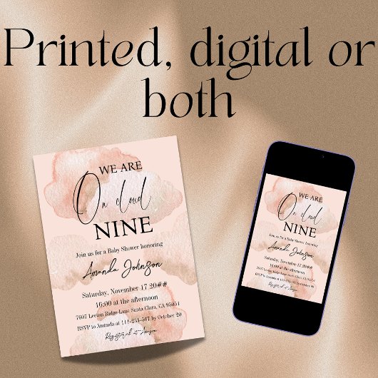 Waterverf Cloud Nine Sky Pink Girl Baby shower Kaart