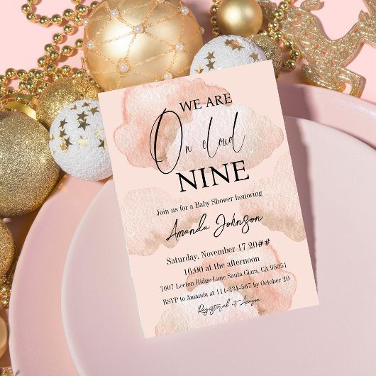 Waterverf Cloud Nine Sky Pink Girl Baby shower Kaart