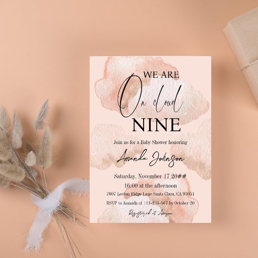 Waterverf Cloud Nine Sky Pink Girl Baby shower Kaart