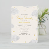 Waterverf Clouds Cream Neutraal Baby shower Gold Folie Uitnodiging (Staand Voorkant)