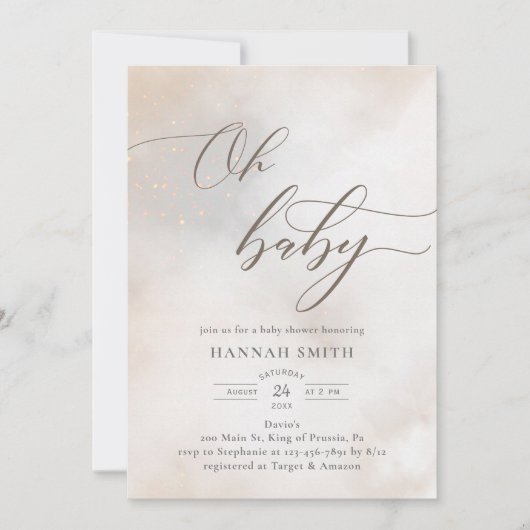 Waterverf Clouds Oh Baby shower Kaart (Voorkant)