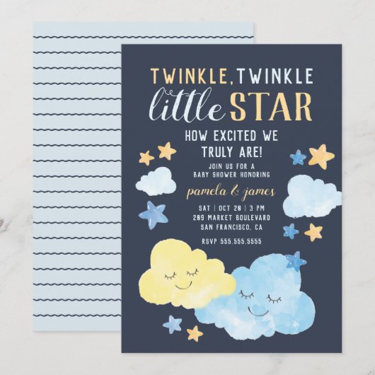 Waterverf Clouds Twinkle Little Star Baby shower Kaart (Voorkant / Achterkant)