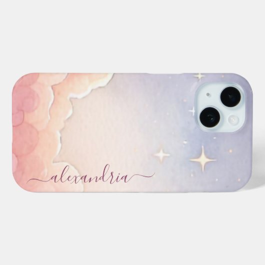 Waterverf Cloudscape Roze lucht met naam Case-Mate iPhone Case (Achterkant (horizontaal))