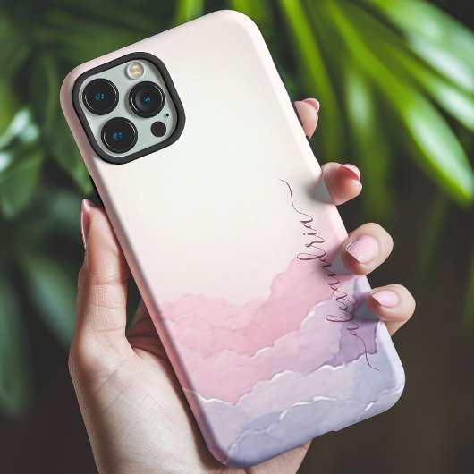 Waterverf Cloudscape Roze lucht met naam Case-Mate iPhone Case